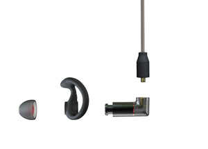 S6 IEM close-up showing MMCX connectors and aluminum housing